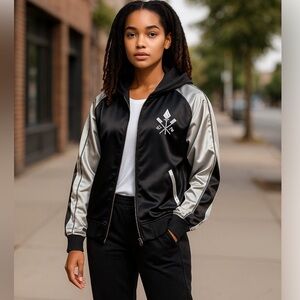 Opening Ceremony Satin Reversible Bomber Jacket Black Ivory Embroidered  Logo XL